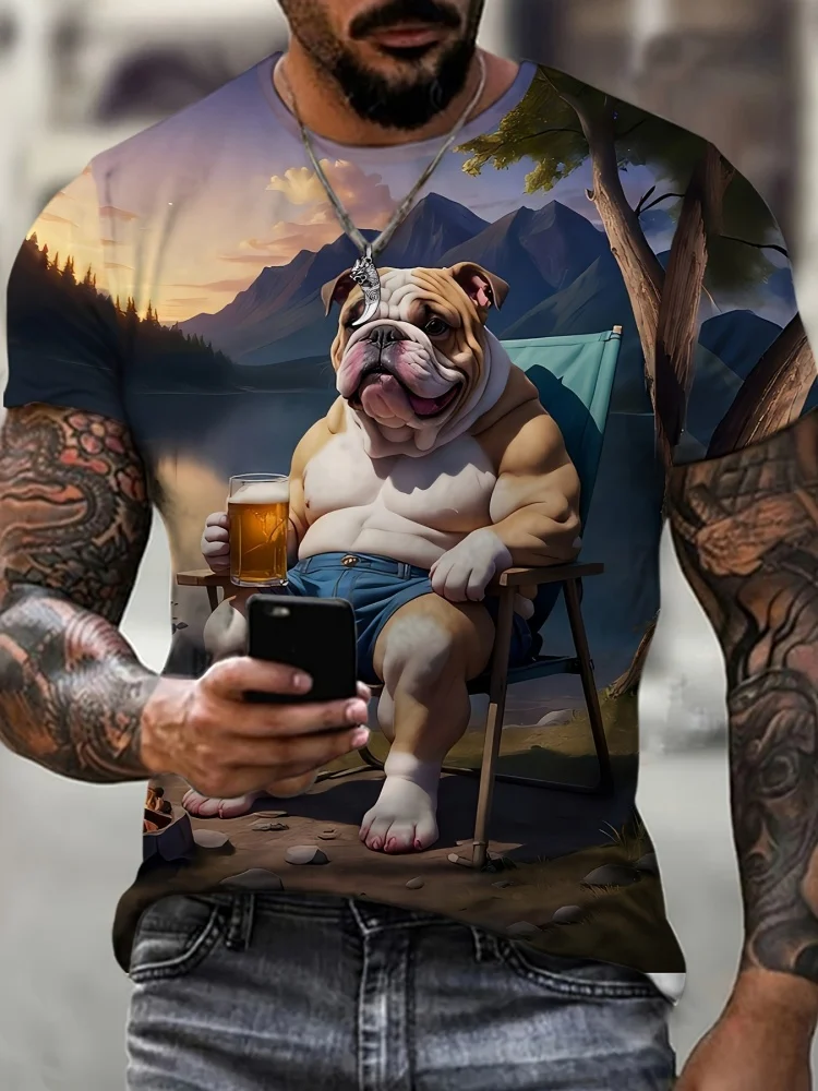 

Men's Cozy Pug Print T-Shirt for Summer Street Casual Crew Neck Short Sleeve Tees Tops Harajuku Funny Pattern Men's Clothing