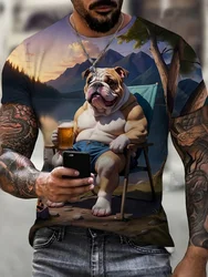 Men's Cozy Pug Print T-Shirt for Summer Street Casual Crew Neck Short Sleeve Tees Tops Harajuku Funny Pattern Men's Clothing
