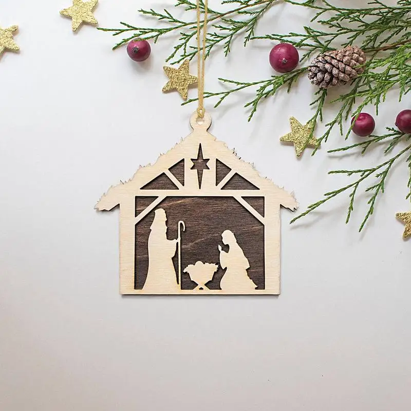 Christmas Nativity Scene Ornaments House Shape Christ Nativity Of Jesus Ornament Christian Christmas Ornaments Christian Home