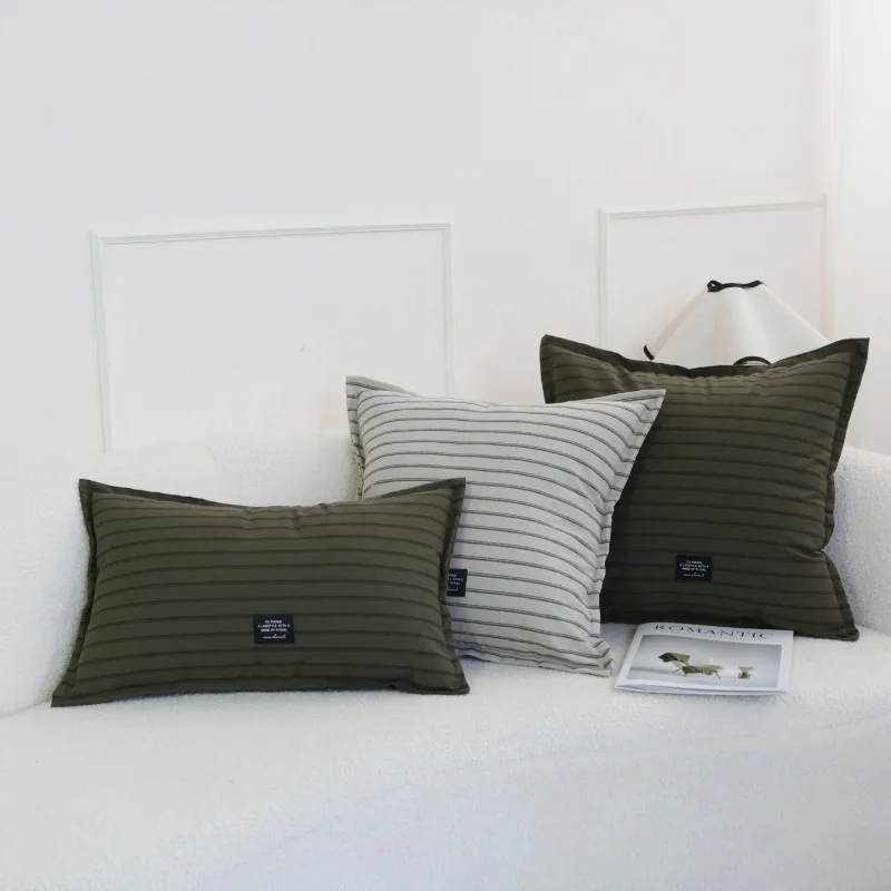 Wabi Sabi Striped Throw Pillow Cover Cozy Cotton Texture Decorative Cushion Case for Couch Neutral Aesthetic Sofa Pillow Cover
