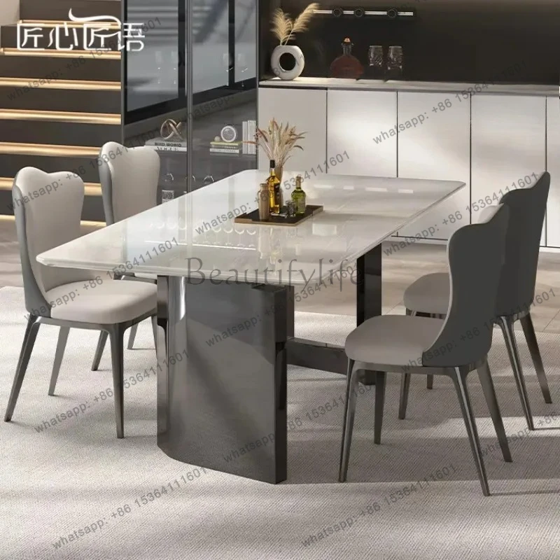 Natural luxury stone dining table high-end Cary ice jade home modern Italian light luxury rectangular marble