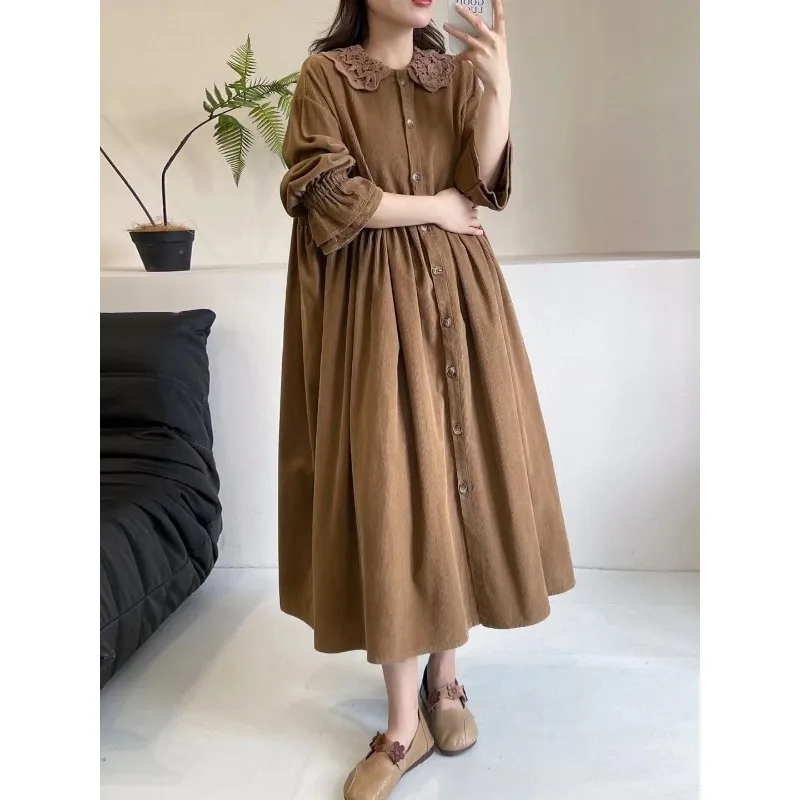 Vestido de boneca de lapela de camada dupla retrô literária japonesa floresta doce vestido de veludo para mulheres