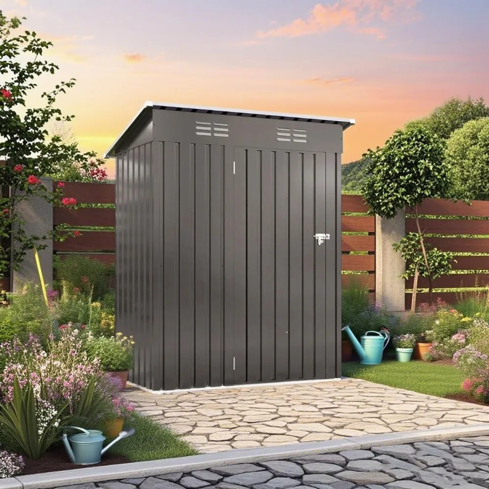 

5x3 FT Outdoor Storage Shed, Metal Shed with Pitched Roof, Lockable Door, All-Weather Lean to Resin Shed for Garden, Backyard, P