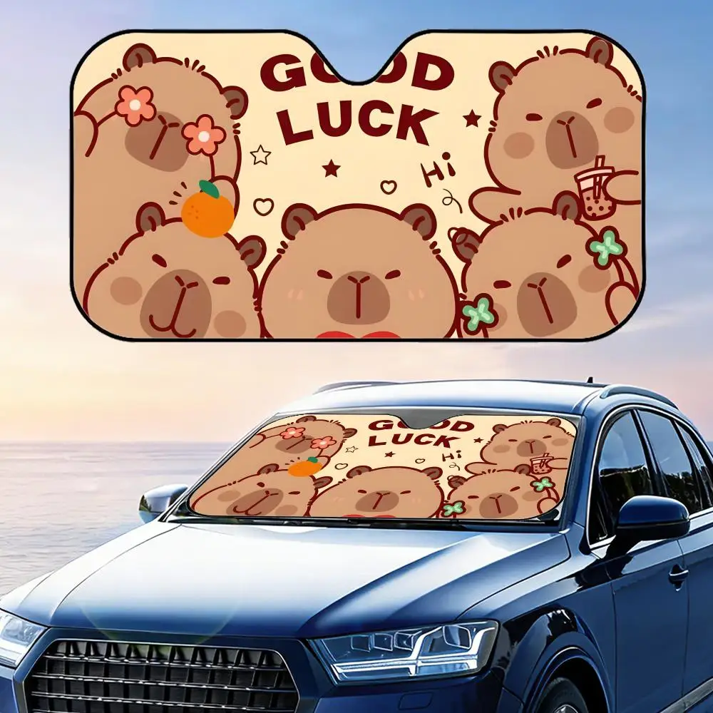 

Cute Capybara Sun Visor Reusable Aluminum Foil Car Sunshade UV Protection Heat Insulation Windshield Cover