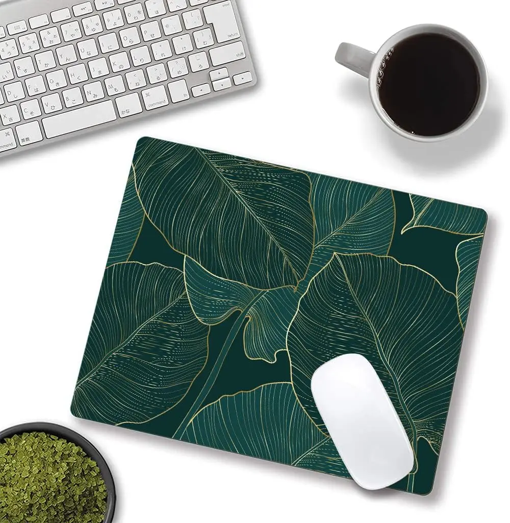 Computer Mouse Pads with Tropical Leaves Design, Square Waterproof Non-Slip Rubber Base Mouse Mat for Office Laptop