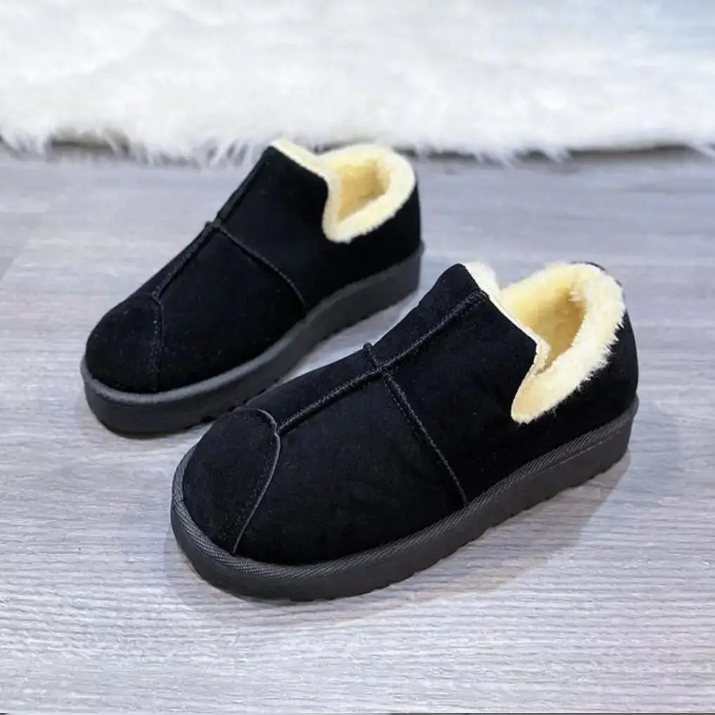 2024 Fur Warm Loafers Winter Women Cotton Shoes Woman Flats Plush Ladies Boots Casual Slip-on Snow Shoes Zapatos De Mujer