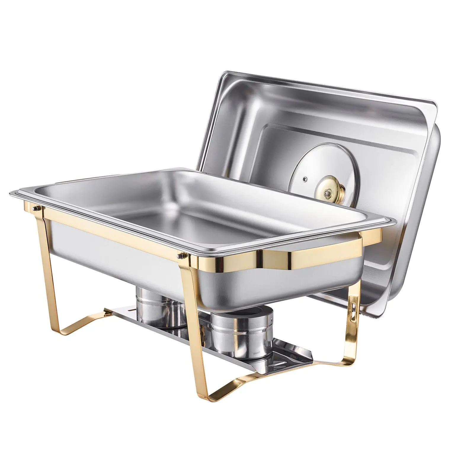 Chafing Dish Buffet Set, 8 Qt 4 Pack, Stainless Steel Chafer with 4 Full Size Pans, Rectangle Catering Warmer Server Glass Lid