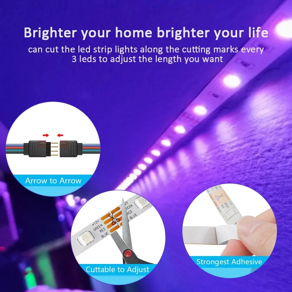 1-30M USB 5050 Led Strip Lights RGB Bluetooth APP Control Luces Led Flexible Diode Decoration For Living Room Lamp Ribbon