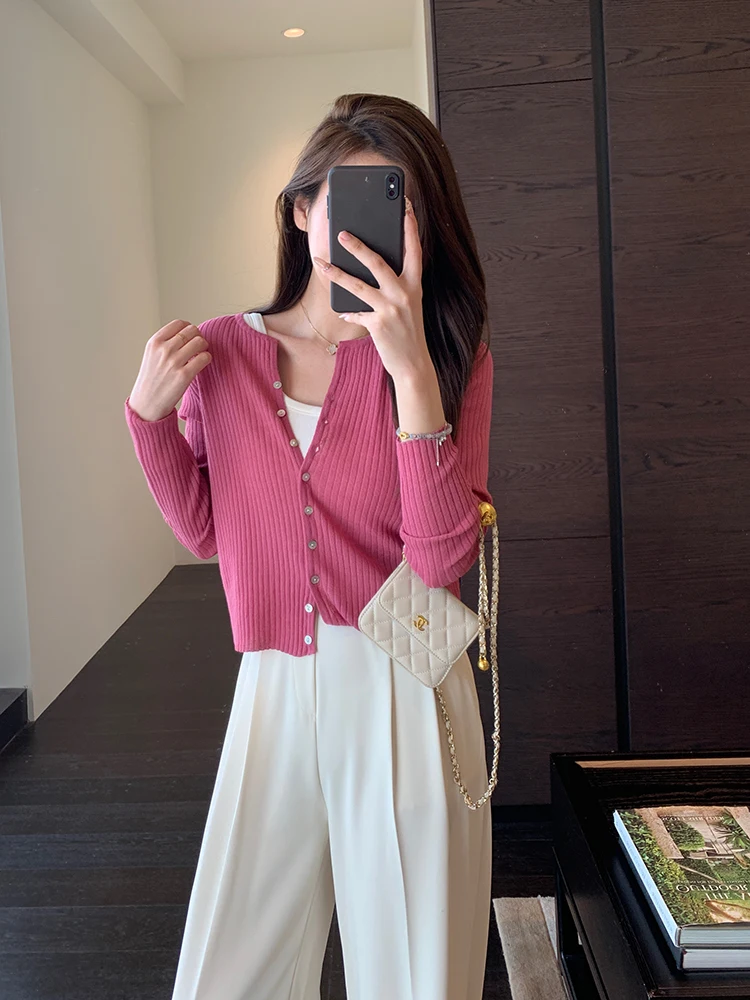 

Breathable Knitted Long Sleeve Women's Cardigan Ultra Soft Commute Style Spring Summer New Arrival Short Outerwear