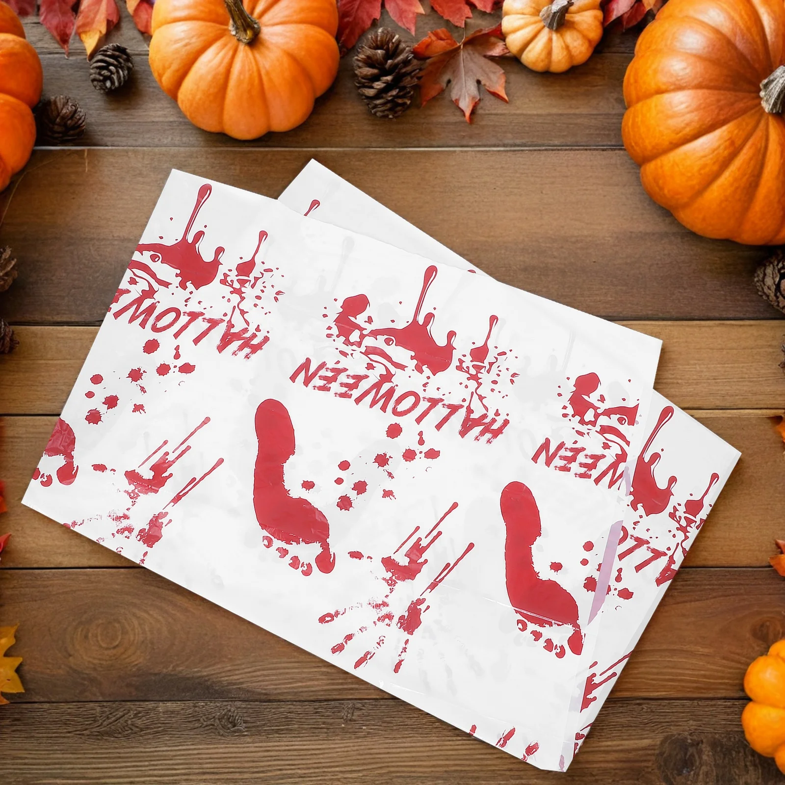 

2Pcs Halloween Bloody Handprint Tablecloth Spooky Plastic Table Cover for Party Haunted Decor with Blood Splatter Design