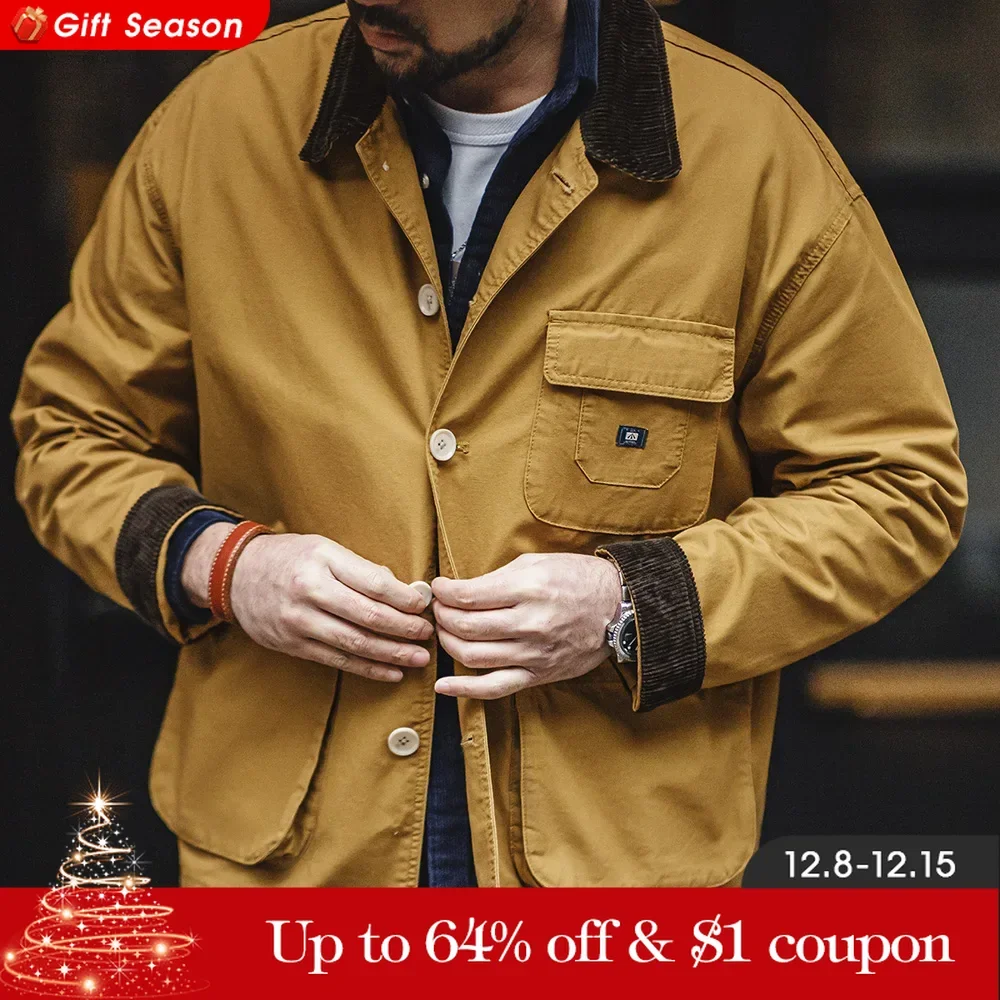 Maden 2024 New American Retro Hunting Lapel Plus Size Short  Jackets Men\'s Outwear Spring and Autumn Brand Clothing