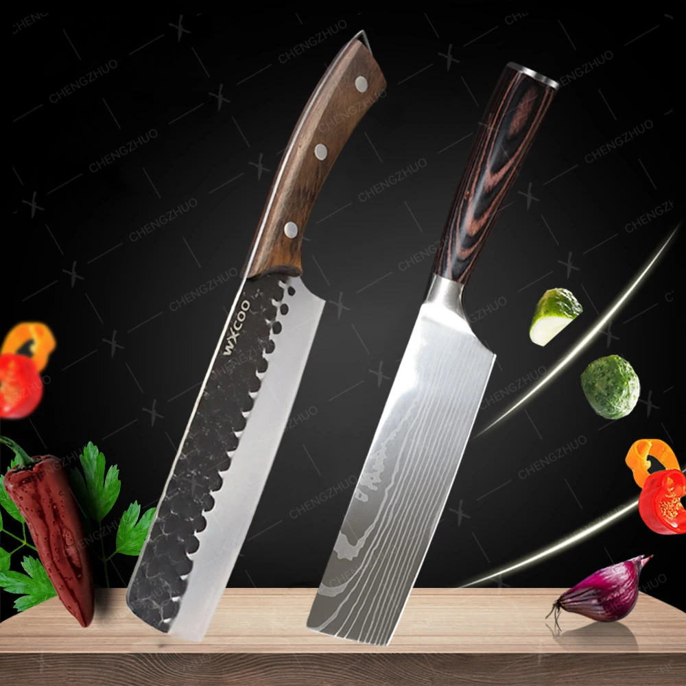 

7-inch Japanese Nakiri Knife Stainless Steel Sharp Meat Vegetable Cleaver Professional Chef Knife Handmade Kitchen Knives