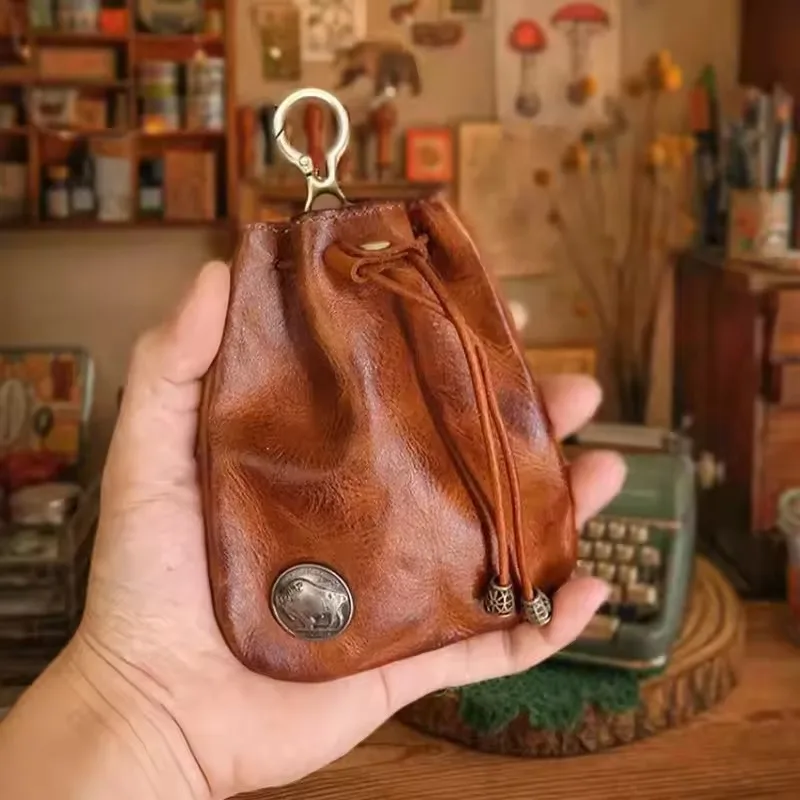 Retro Cowhide Pipe Tobacco Pouch - Vintage Smoking Accessory Storage Bag - Multi-Functional Genuine Leather Texture Waist Bag