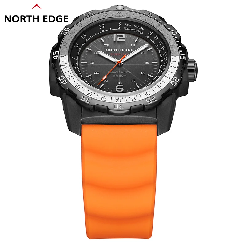 NORTH EDGE Military Sport EVOQUE 2 Men's Stopwatch Digital Watches Waterproof Compass Solar Power Luminous Hands Smart Clock