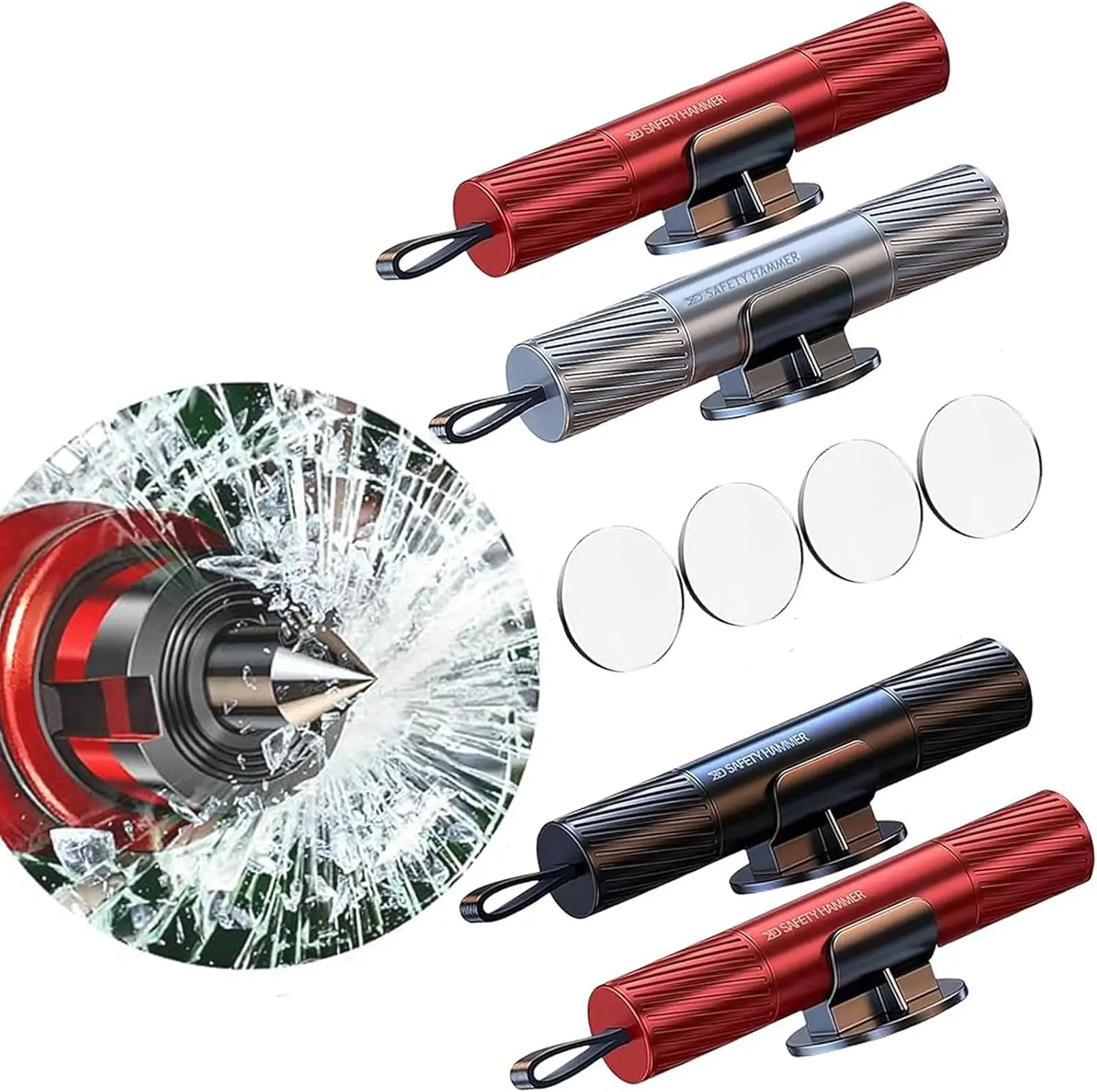 

4-Pack Emergency Escape Tool: Glass Breaker, Seatbelt Cutter & Underwater Safety Hammer for Car