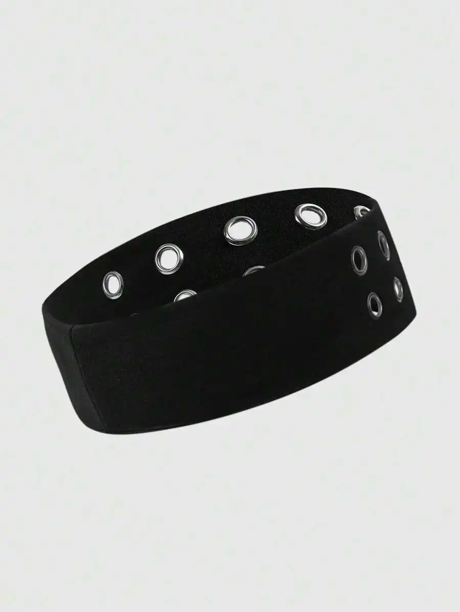 

Grunge Punk Black Hollow Headband Dark Minimalist Hair Accessory Turban Sweatband
