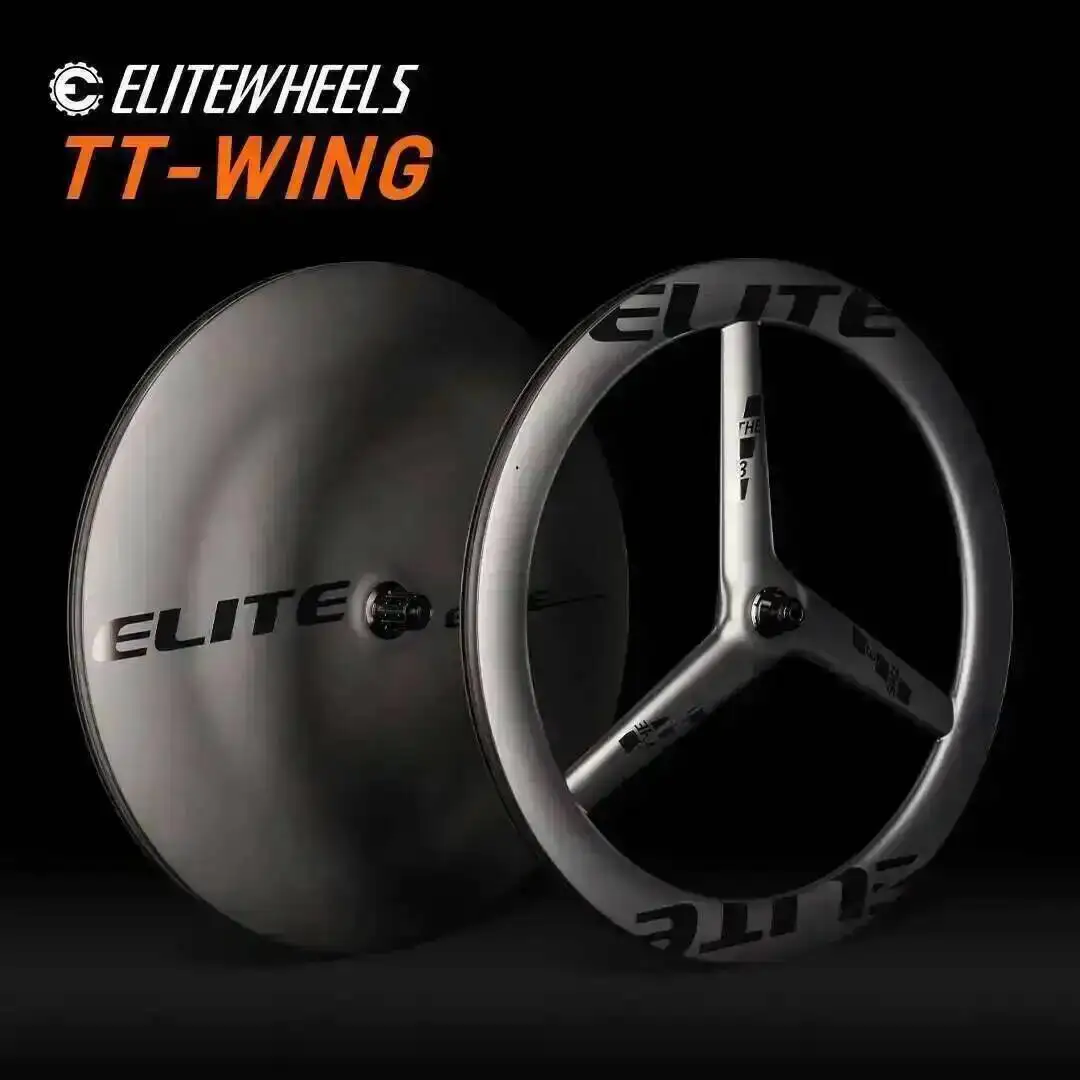 

ELITEWHEELS Time Trial Disc Wheels Carbon Fiber DiscTriathlon Wheelst front 3 Spoke Wheelset rear Disc Wheel For TT Bike Racing