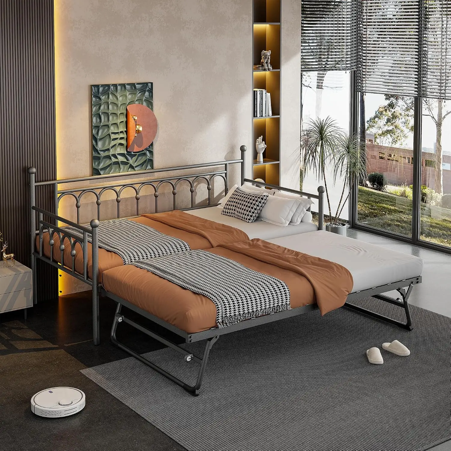 Day Bed with Trundle Bed Twin Size Metal Daybed with Pop up Trundle Daybed Farme Space Saving Sofa Bed for Adults, Customized