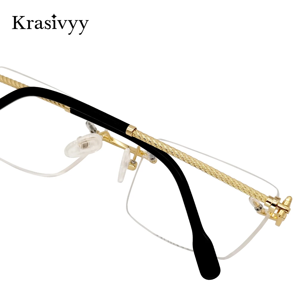 Krasivyy Rimless กรอบแว่นตาผู้ชายไทเทเนียมสแควร์ Ultralight ฝรั่งเศสแว่นตาชายคุณภาพสูงแว่นตา