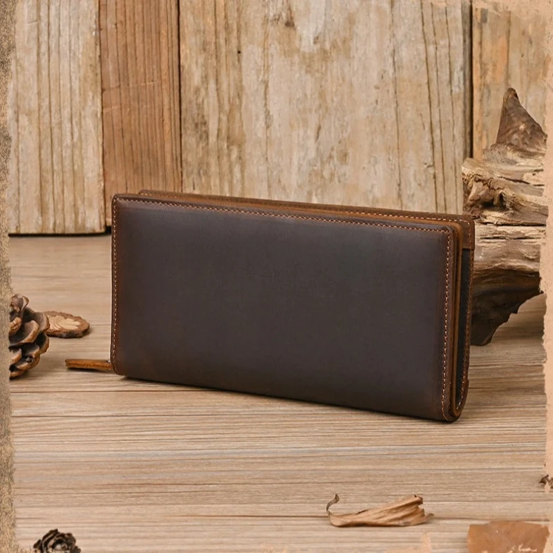 محفظة رجالية طويلة من جلد كريز - مراجعة Bifold Leather Wallet وسعره