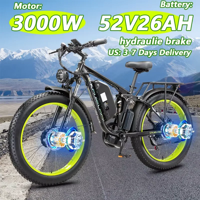 Bicicleta eléctrica de 3000W, Motor Dual, batería de 52V y 26AH, freno hidráulico, bicicleta eléctrica todoterreno para adultos, bicicleta gorda de 24x4,0 pulgadas, bicicleta eléctrica para nieve