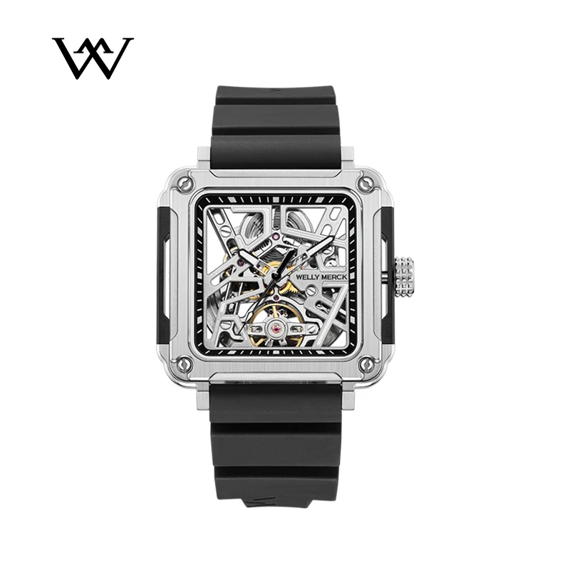 WM Watch Welly Merck Automatic Mechanical Watches Man Stainless Steel Water Resistant reloj hombre Square Skeleton Watch WM091