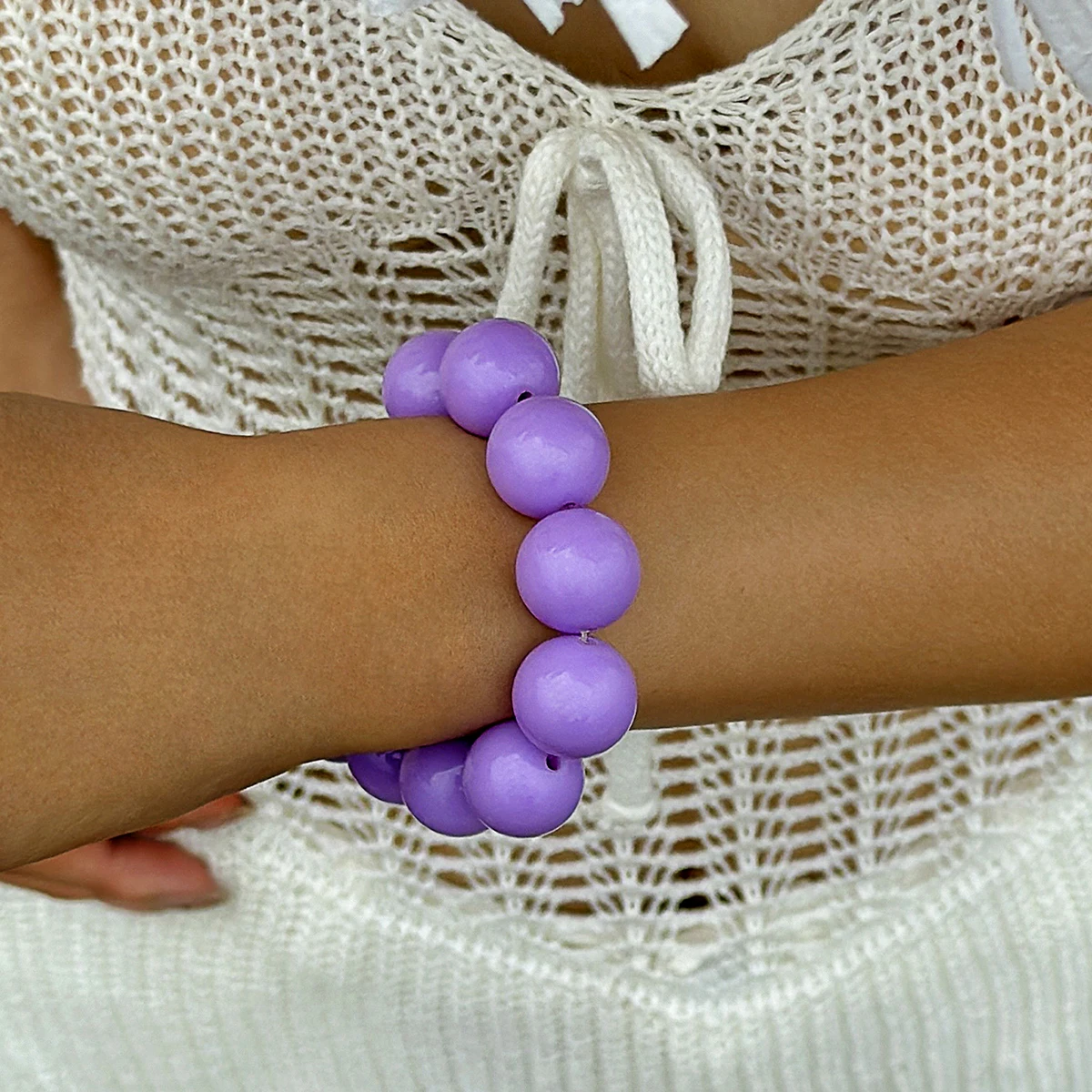 Docona New Arrival Colorful Big Bead Bracelets for Women Personality Punk Resin Holiday Jewelry Accessories Wholesale Gift