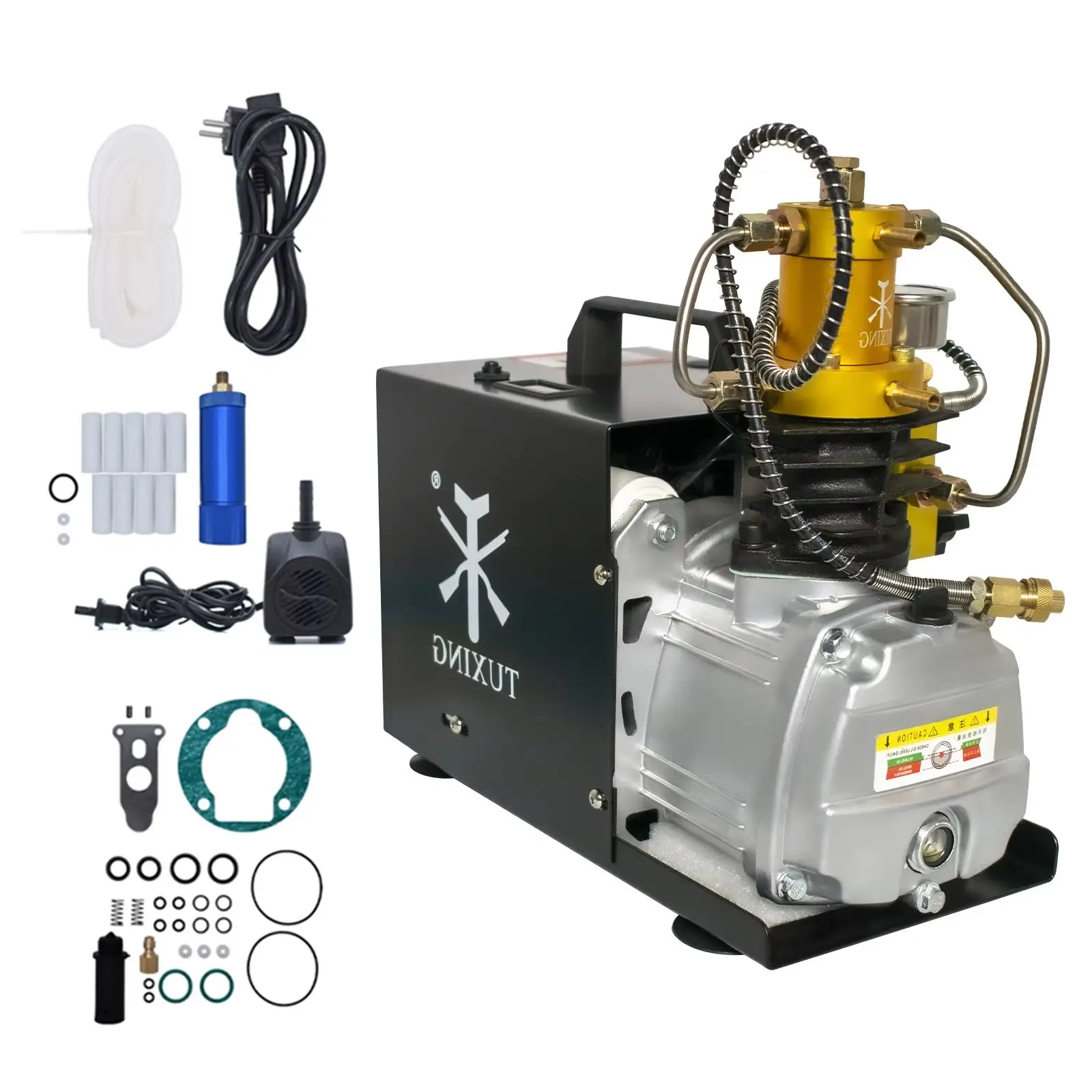 TUXING 300Bar PCP Air Compressor Automatic Adjustable Shut-down 4500Psi High Pressure Air Pump for Inflator Scuba Tank TXES022