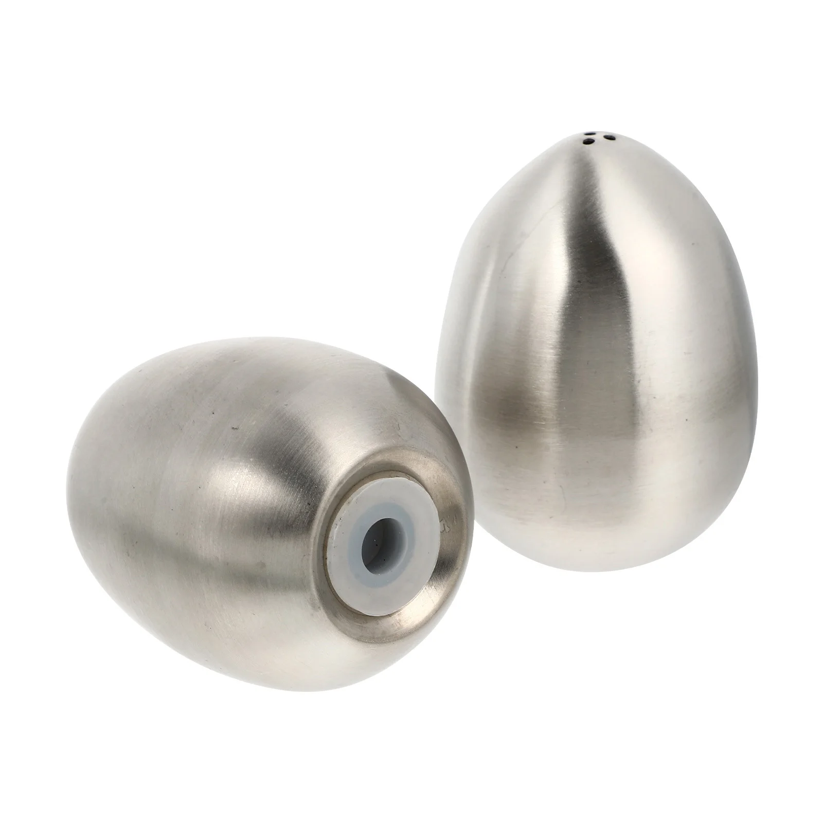 

2Pcs Egg-Shaped Condiment Jar Stainless Steel Seasoning Container with Three Holes for Pepper Salt Sugar Powder Kitchen Storage