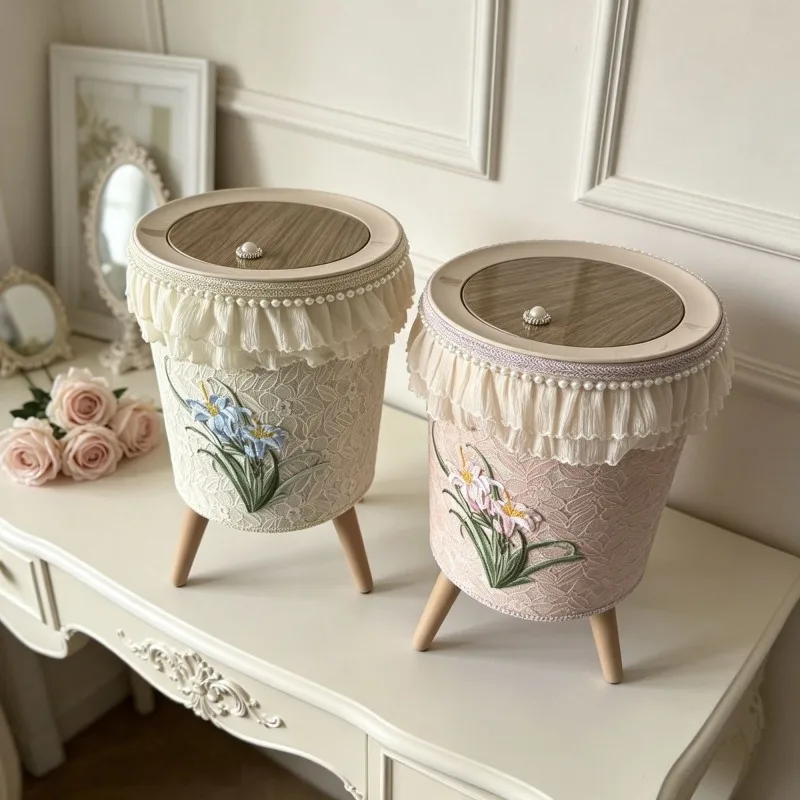 European Style Trash Can with Lid Press Top Storage High Leg Large Capacity Bedroom Living Room Home Aesthetic Waste Bin New Hot
