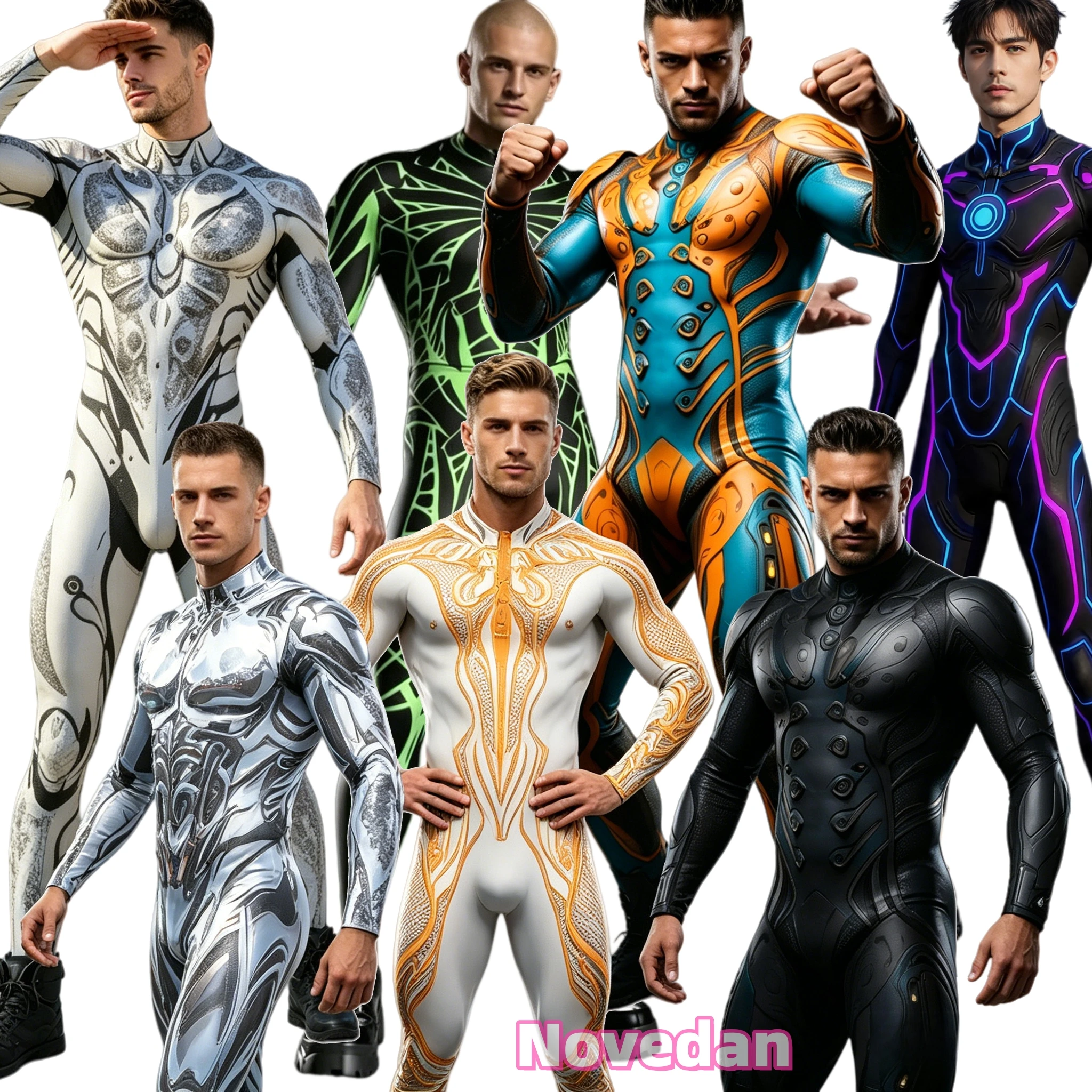 Sci-Fi Mechanischer Cyberpunk Jumpsuit für Herren mit Reißverschluss, Zentai Bodysuit, 3D-Druck Cyber-Roboter Strumpfhose, Halloween Party Cosplay Kostüm Anzug