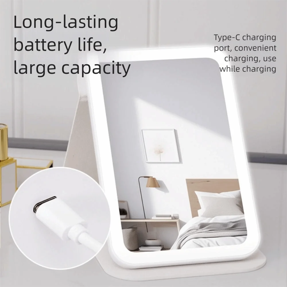 Draagbare Touch Make-upspiegel Dimbaar Oplaadtafel Make-upspiegel Helder 3-kleuren licht Desktop Cosmetische spiegel Badkamer