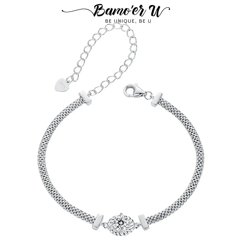 Bamoer U 0.5CT Moissanite Bracelet Adjusable Handmade Weaved Wrist Chain Original for Women Fine Jewelry Gift GRA Diamond Test