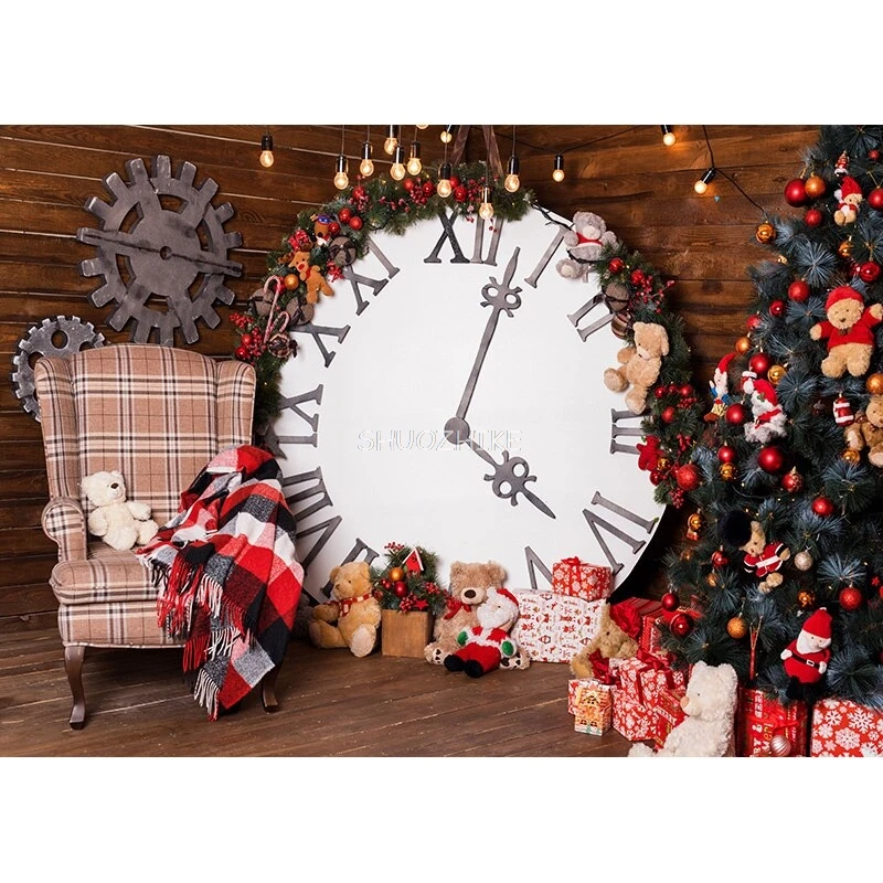 Shuozhike 크리스마스 사진 배경, 크리스마스 트리 벽난로 초상화 배경, 사진 스튜디오 소품 DYH-48