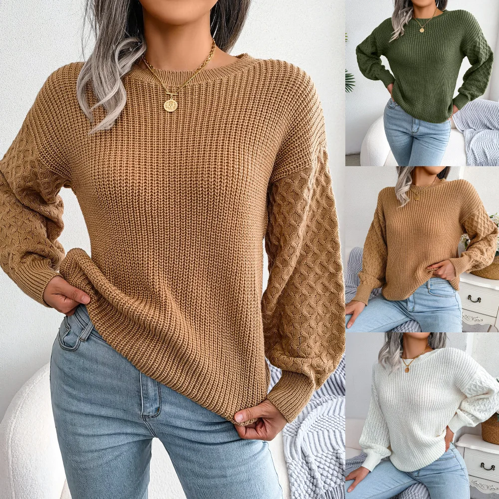 

Sweater for Women Autumn and Winter New Solid Color Fashion Casual Hollow Long Sleeve Knit Casual Blouse