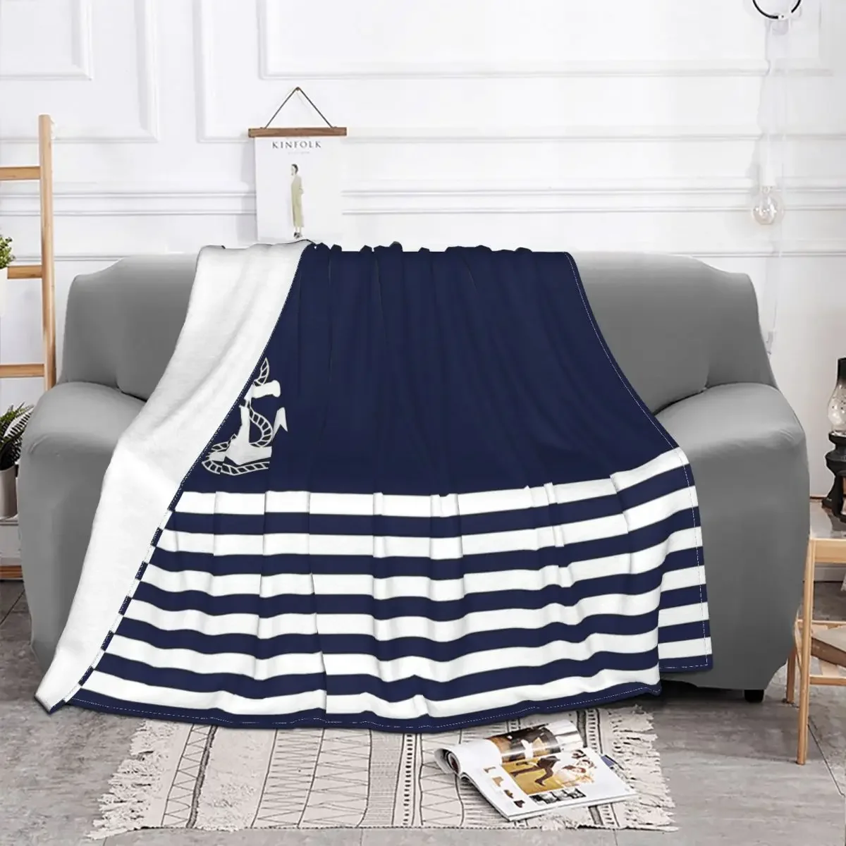 Nautical Navy Anchor Plush Blankets Vintage Throw Blankets for Home Hotel Sofa 200x150cm Quilt