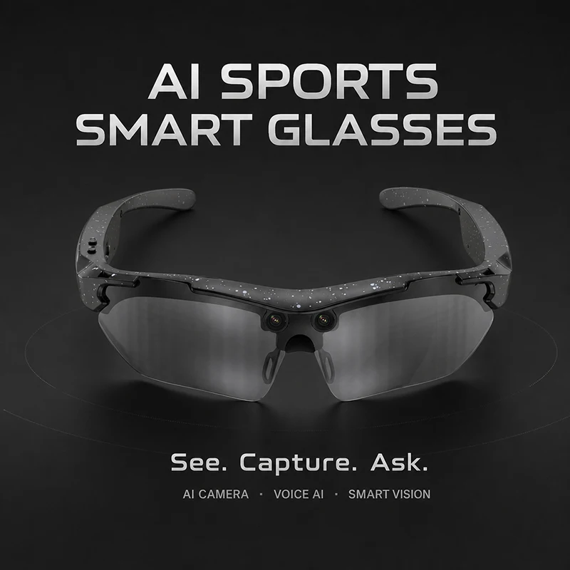 Sports AI Smart Sunglasses Men With Camera Bluetooth Play Music Windproof Translation Outdoor Recording Voice UV400 Goggles