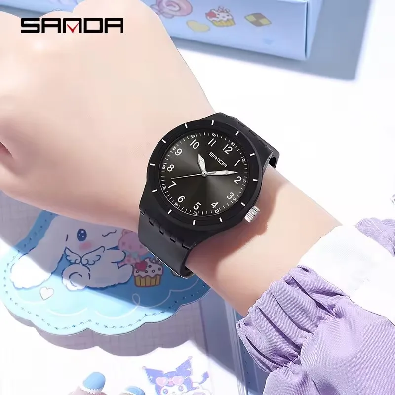 SANDA 9075 ساعة كوارتز نسائية خفيفة الوزن ساعة محايدة تصميم بسيط مقاوم للماء ضوء الليل ساعة يومية relojes de mujer