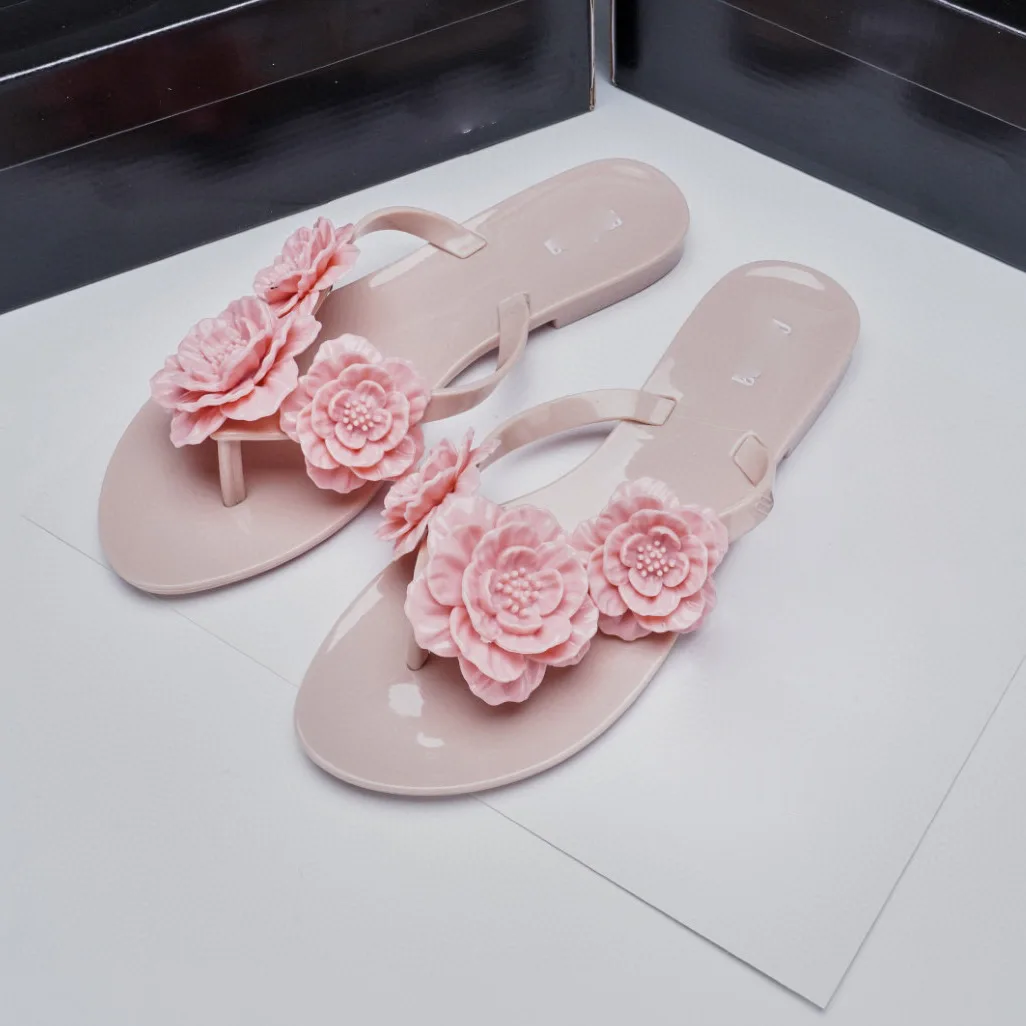 2024 New Mini Melissa Women Slippers 3D Camellia Flower Slides Summer Beach Shoes Woman Slippers Adult Ladies Flip Flops Sandals