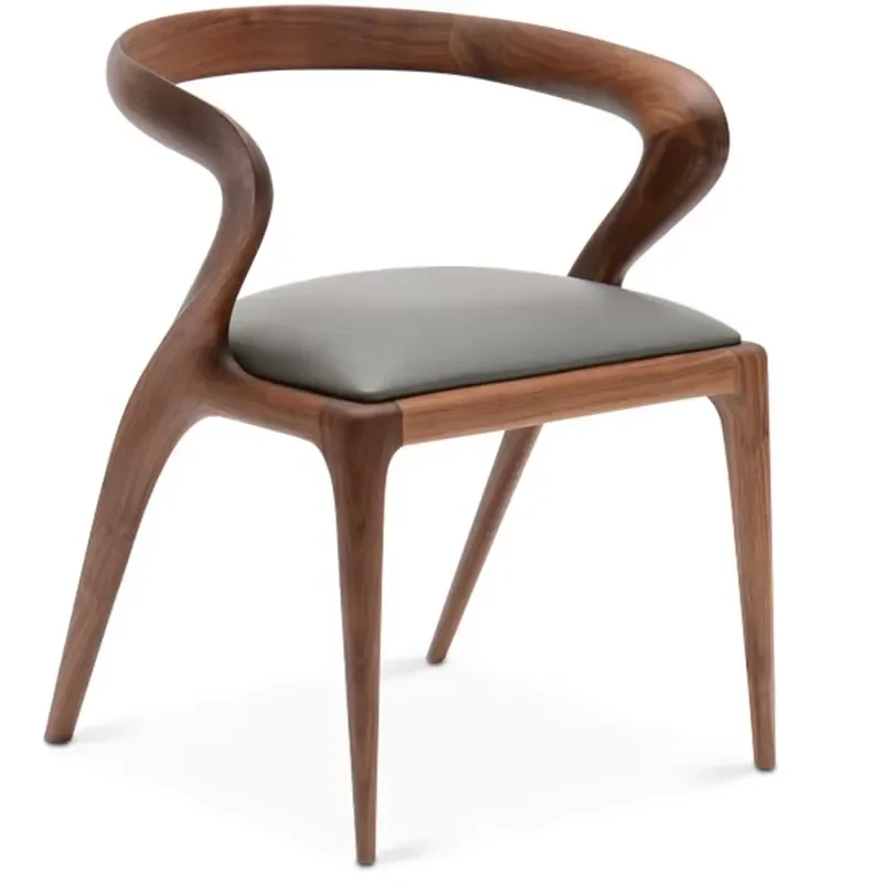for Modern Solid Wood Dining Chair With Armrest PU Leather Upholstered Seat Walnut Wooden Restaurant Chair for Hotel Cafe