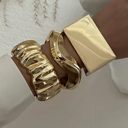 Chunky Wide Embrace Bracelet Bangle Stainless Steel Opening Gold Color Braceletsfor Women Waterproof Cuff Wristband Jewelry Gift