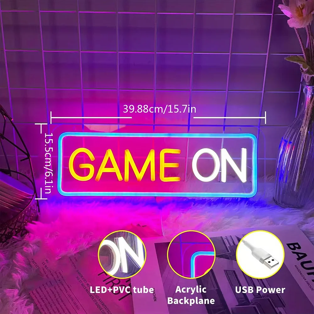 Game on Neon Sign Game Over Neon Light Gaming Room Decor Game Zoom Led Lights for Bedroom Game Room Decoration Gifts for Teen