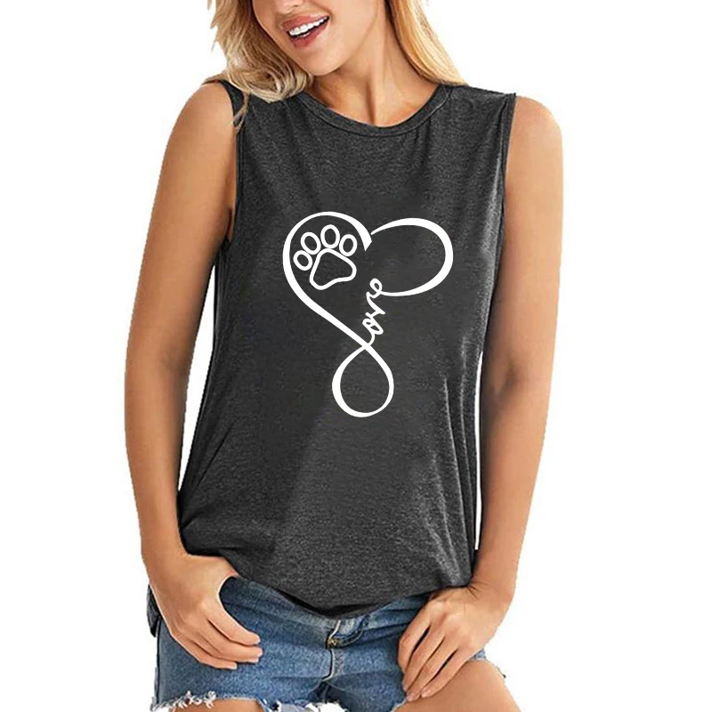 

Fashion Women Love Gesture Printed Sleeveless Vest Street Wear Tank Top Vest T Shirt Plus Size