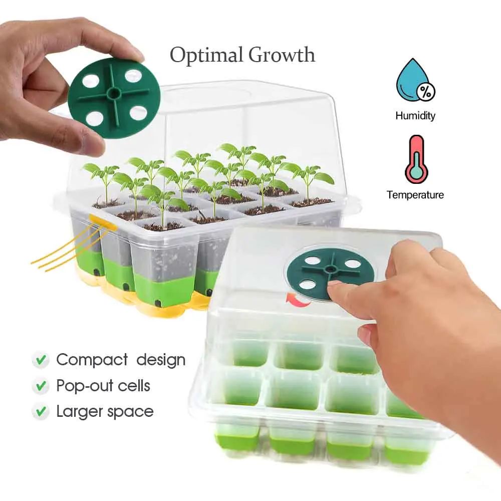 12-cell Seedling Starter Tray Adjustable Vents Transparent Cover Indoor Garden Greenhouse Plants Nursery Potting Germination Box