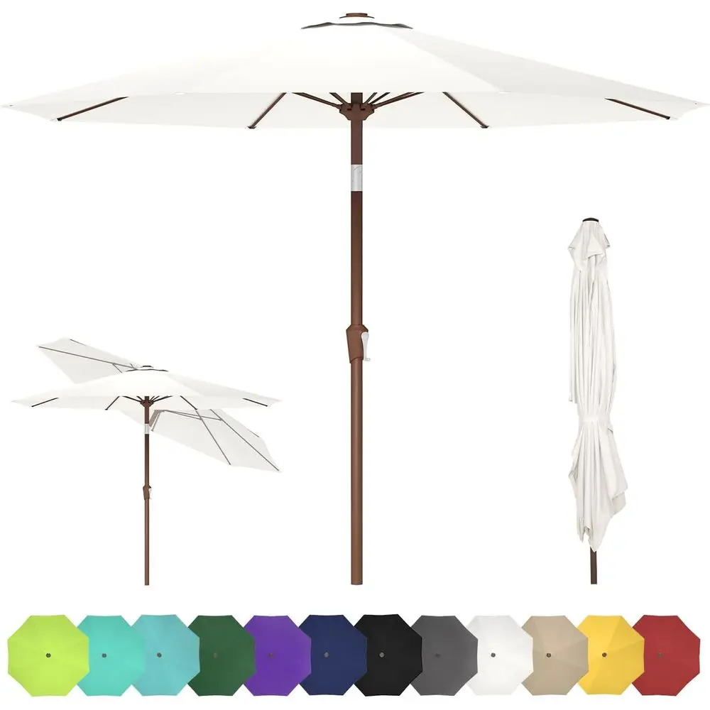 

Outdoor Patio Umbrella with 8 Fiberglass Ribs, Push Button and Crank Operation, Waterproof, Suitable for Garden, Deck, or Pool A