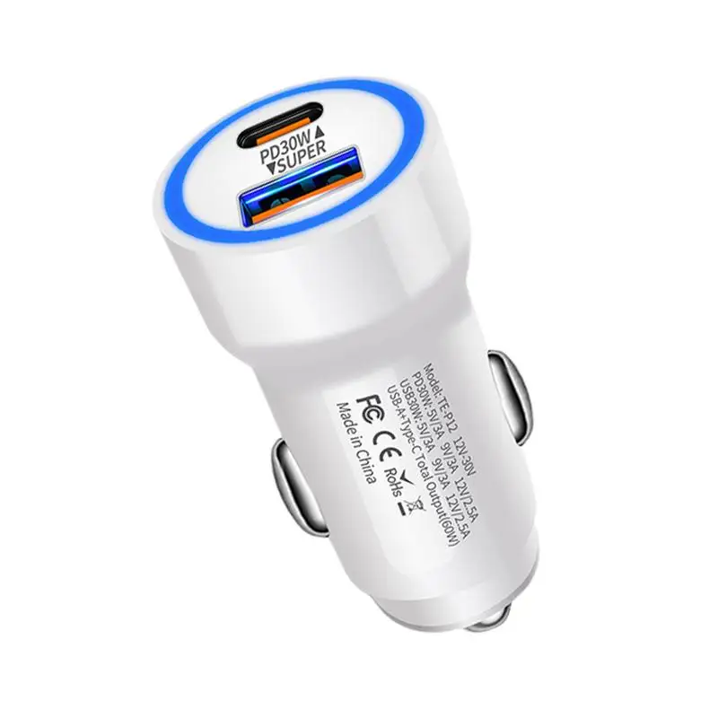 Charging Adapter For Car 2-Port Charging Outlet PD 30W Charging Plug Automotive Fast Charger Adapter For Smartphones Driving