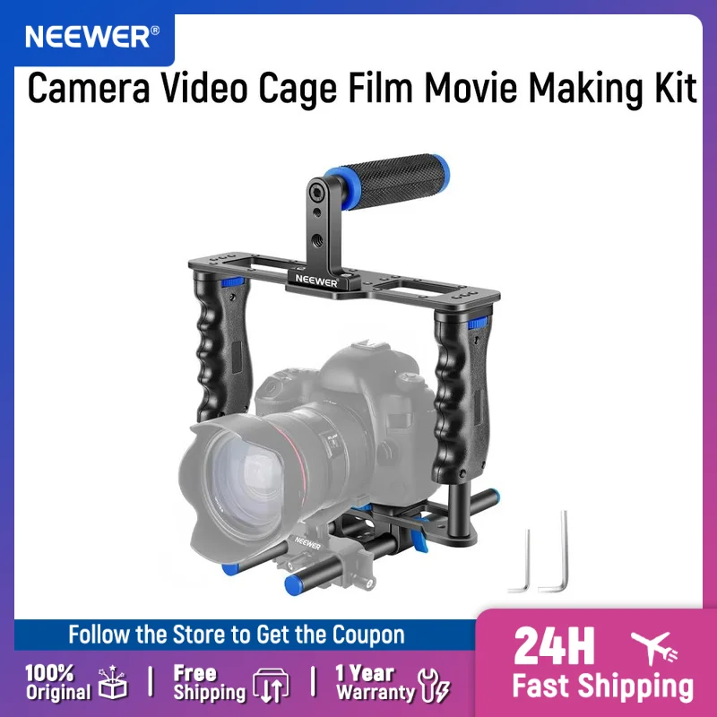 

NEEWER Camera Video Cage Film Movie Making Kit Aluminum Alloy with Top Handle Dual Hand Grip for Canon Sony Fujifilm Nikon DSLR