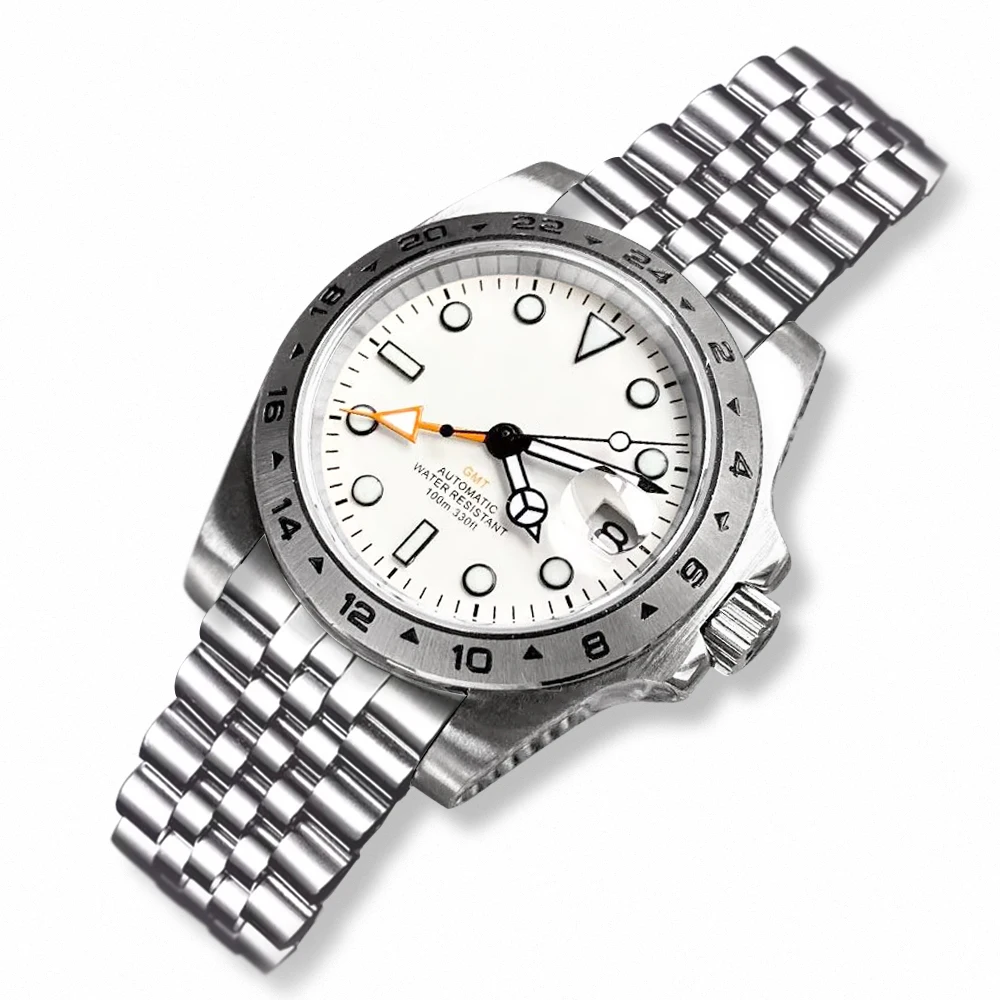 Imagem -02 - Logotipo Personalizado Nh34a Relógio Mecânico Automático Gmt Masculino Dial Branco 39 mm Sapphire Homem 100m à Prova Impermeável Água Reloj Hombre