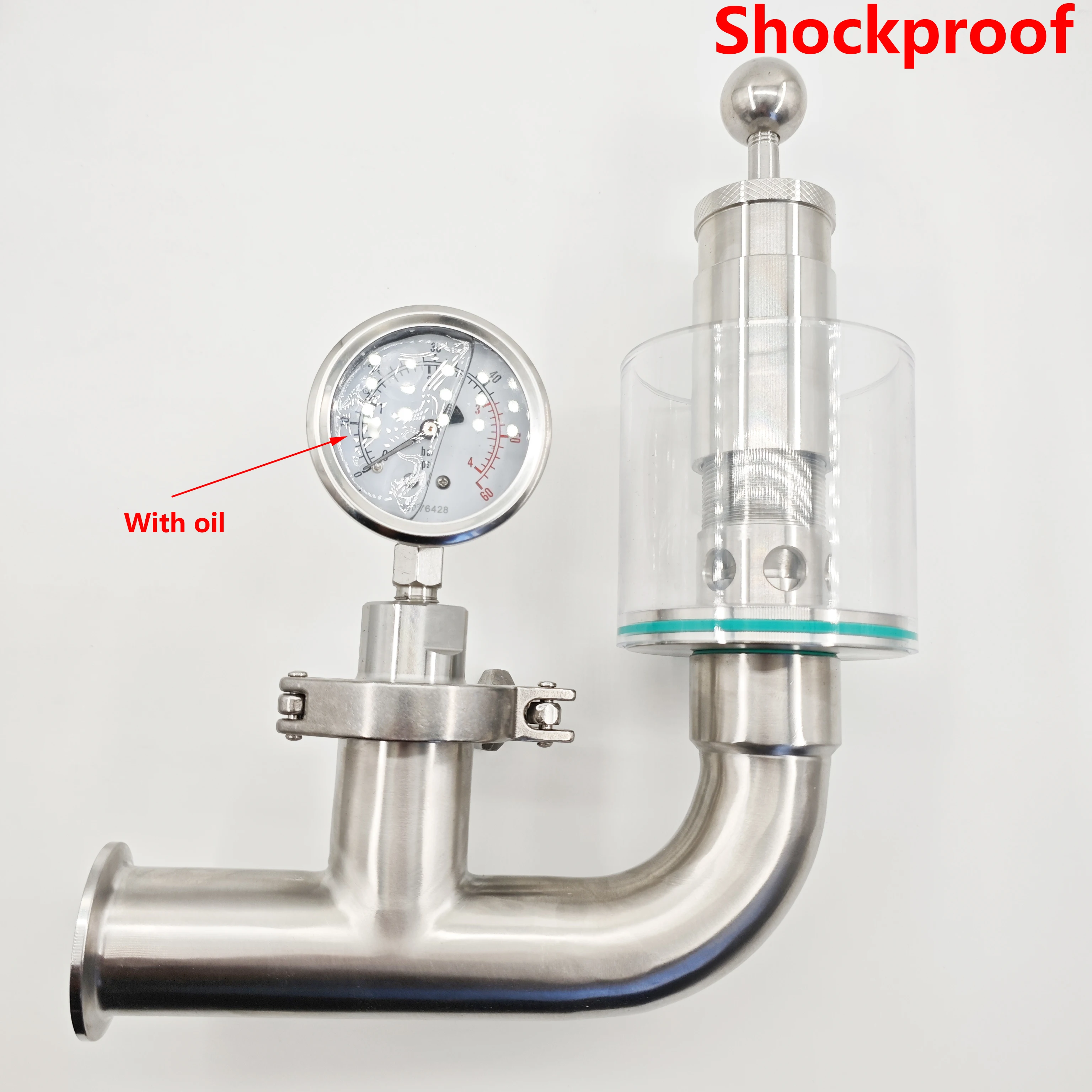 

1,5-дюймовый клапан с тройным зажимом и противоударным мембранным манометром, выпускной клапан 0,2-2,2 бар, для пивоварения