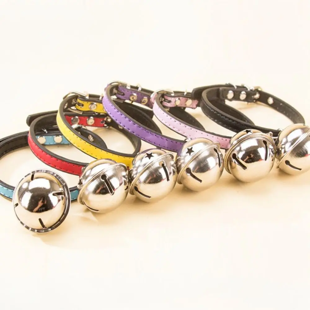 Cat Collar With Bell Adjustable Pet Neck Strap Durable Pu Leather Accessory For Small Dogs Teddy Pomeranian Walking Essentials